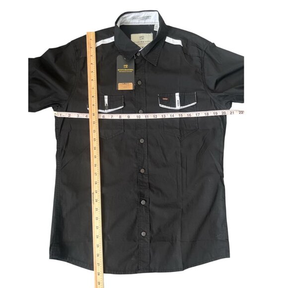 NWT Men’s Scotch & Soda Black Cotton Button Up Front Pockets Poplin Shirt Large - Picture 11 of 12